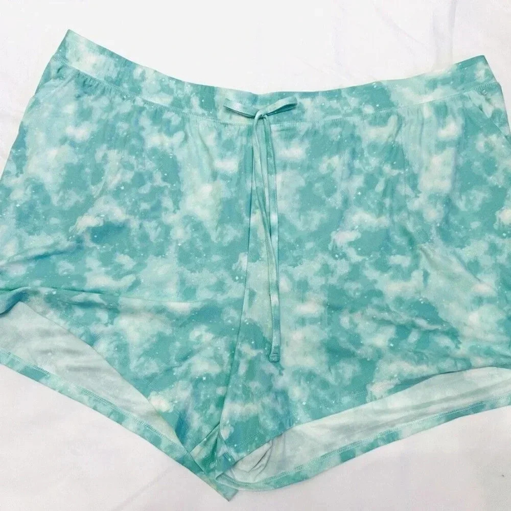 NWT SONOMA Women Sleepwear Drawstring Pockets Tie Dye Green Shorts Plus Size 3X